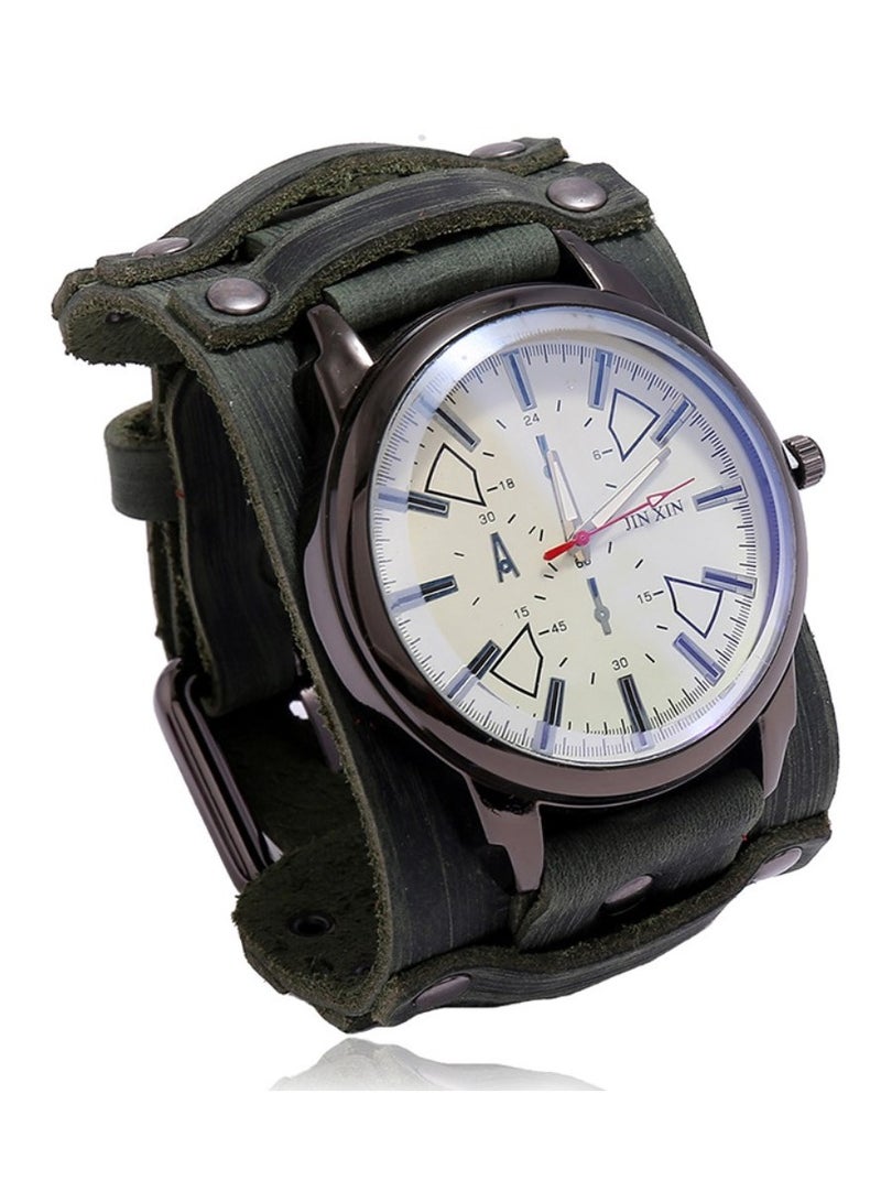 JINXIN Wrist Band Watches for Men Green Punk Leather - Image 1