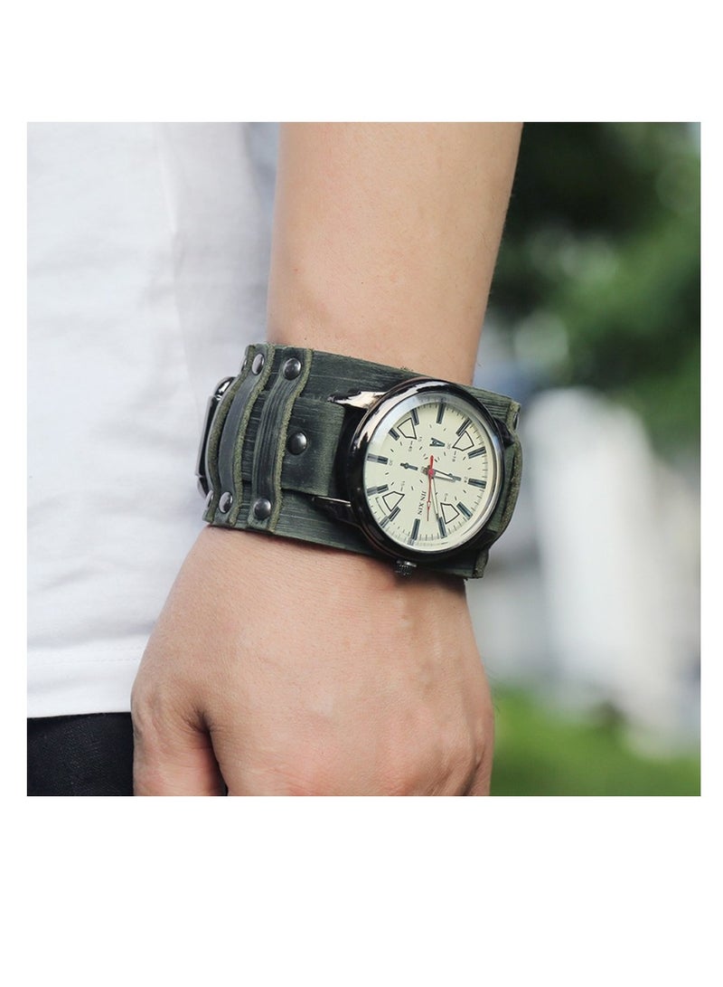 JINXIN Wrist Band Watches for Men Green Punk Leather - Image 2
