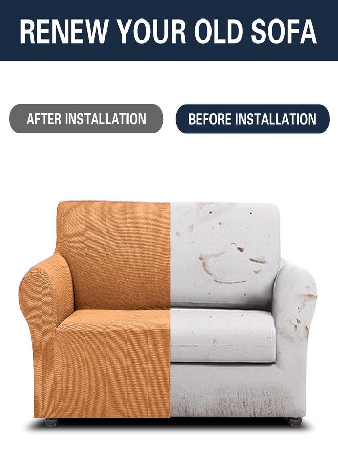 Cupuamon 2024 Newest Stretch Loveseat Sofa Slipcovers Couch Cover for 2 Cushion Furniture Protector Sofa Covers with Elastic Bottom Jacquard Fabric Small Checks for Pets, Kids - Golden - Image 5