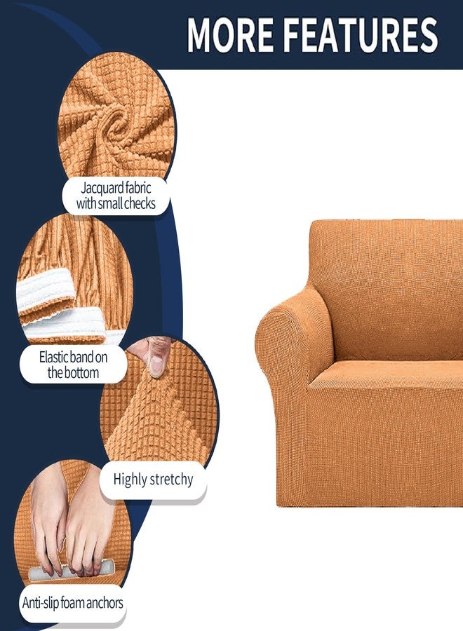 Cupuamon 2024 Newest Stretch Loveseat Sofa Slipcovers Couch Cover for 2 Cushion Furniture Protector Sofa Covers with Elastic Bottom Jacquard Fabric Small Checks for Pets, Kids - Golden - Image 4