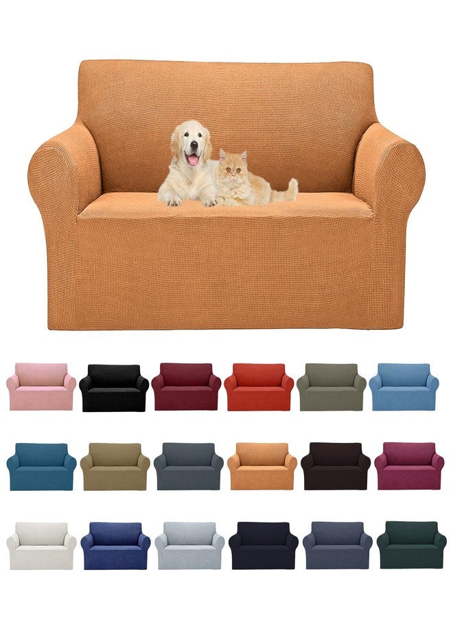 Cupuamon 2024 Newest Stretch Loveseat Sofa Slipcovers Couch Cover for 2 Cushion Furniture Protector Sofa Covers with Elastic Bottom Jacquard Fabric Small Checks for Pets, Kids - Golden - Image 1