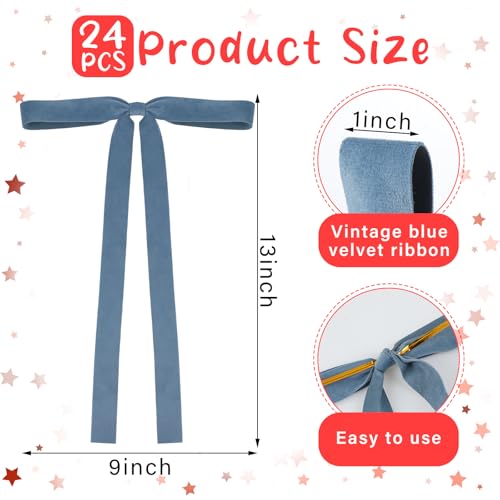 Glitinsel 24 Pcs Velvet Bows Christmas Tree Ornaments Vintage Double Faced Velvet Ribbon Bows for Tree Garland Wreath Indoor Outdoor Xmas9 x 13 Inch Width of 1Dusty Blue - Image 3