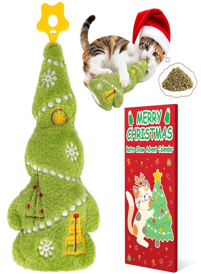 Retro Shaw Christmas Cat Toys, Kitty Xmas Catnip Toys 15.5 Inches Christmas Tree with Crinkle Sound, Safe Kitten Teeth Cleaning Toy, Interactive Kitty Kicker Toy - Image 1