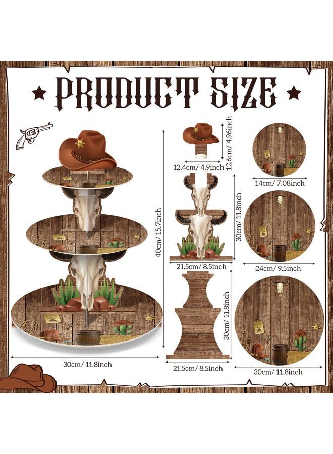 Zopeal Western Cowboy Cupcake Stand Party Decoration Western Long Horn Cow Cupcake Holder Cowboy Theme Cake Holder Westerns Birthday Dessert Stand for Wild West Baby Shower Birthday Party Supplies - Image 2