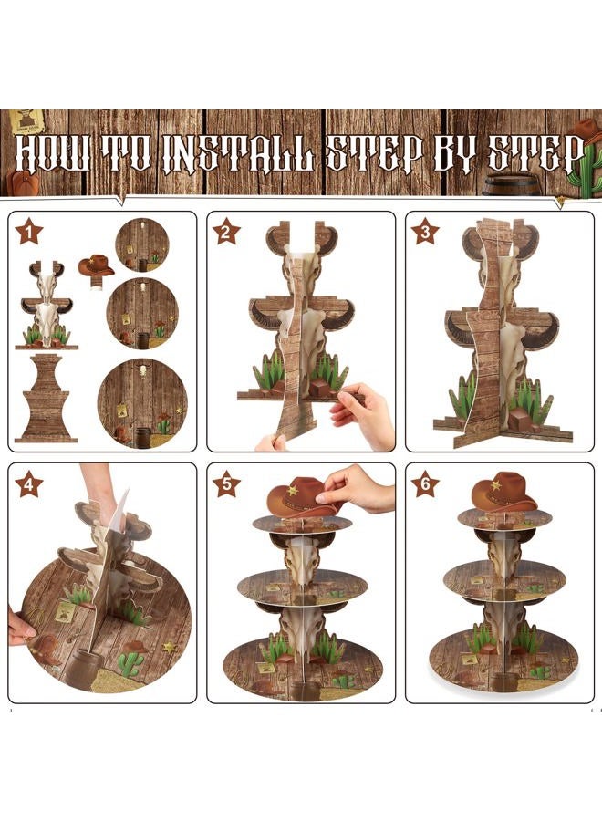 Zopeal Western Cowboy Cupcake Stand Party Decoration Western Long Horn Cow Cupcake Holder Cowboy Theme Cake Holder Westerns Birthday Dessert Stand for Wild West Baby Shower Birthday Party Supplies - Image 4
