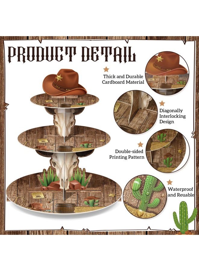Zopeal Western Cowboy Cupcake Stand Party Decoration Western Long Horn Cow Cupcake Holder Cowboy Theme Cake Holder Westerns Birthday Dessert Stand for Wild West Baby Shower Birthday Party Supplies - Image 3
