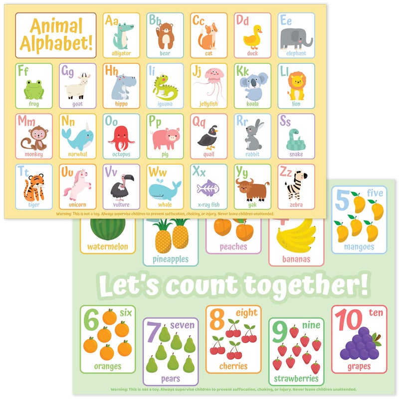 Bright Seed Disposable Placemats for Baby, Toddlers and Kids, Animals ABC & Numbers 03, 40 Disposable Baby mats for Restaurant, Dining Table & Travel, Learning Placemats for Kids, Toddler Travel - Image 1