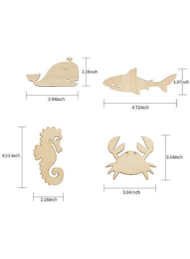Arabest 48 Pack Unfinished Wooden Ocean Sea Animal Life Cutouts,Octopus,Shark,Whale,Dolphin,Turtle,Crab,Squid,Seahorse Shapes Model for Home Decor Ornament,DIY Craft Art Project(6 PCS/Shape) - Image 2