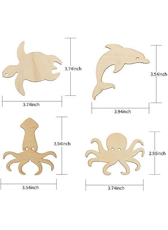 Arabest 48 Pack Unfinished Wooden Ocean Sea Animal Life Cutouts,Octopus,Shark,Whale,Dolphin,Turtle,Crab,Squid,Seahorse Shapes Model for Home Decor Ornament,DIY Craft Art Project(6 PCS/Shape) - Image 3