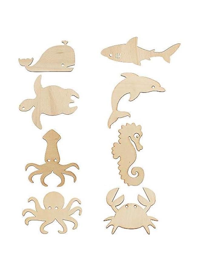 Arabest 48 Pack Unfinished Wooden Ocean Sea Animal Life Cutouts,Octopus,Shark,Whale,Dolphin,Turtle,Crab,Squid,Seahorse Shapes Model for Home Decor Ornament,DIY Craft Art Project(6 PCS/Shape) - Image 4