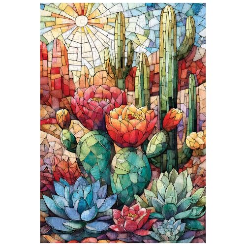 Artinhand Great Jigsaw Puzzles for Adults 300 Pieces Stained Glass Cactus Puzzles for Adults Toys Gift Family Decoration Kids Puzzle - Image 1