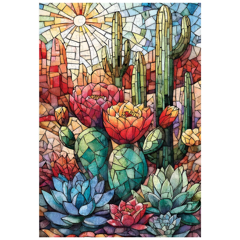 Artinhand Great Jigsaw Puzzles for Adults 300 Pieces Stained Glass Cactus Puzzles for Adults Toys Gift Family Decoration Kids Puzzle - Image 3