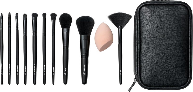 elf Full Face Eye Makeup Brush Set with Travel Case 11 Face Eye Brushes for Creating a Full Face Makeup Look Vegan CrueltyFree
