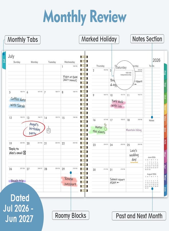 Journaltastic Planner 2026-2027 - Academic Planner, 2026-2027 Planners Weekly and Monthly, July 2026 - June 2027, 8.5" x 11", Colorful Monthly Tabs, Storage Pocket, Spiral Bound for School Office Home - Floral - Image 3