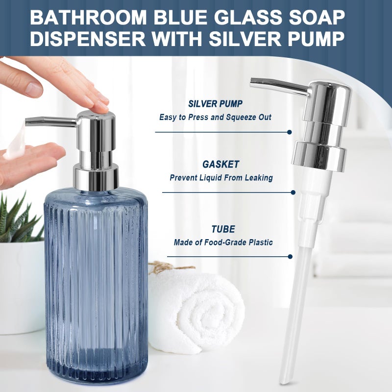 Kasunting Blue Bathroom Accessories 5 Pcs, Glass Bathroom Accessory Set, Vintage Blue Bathroom Set, Royal Soap Dispenser and Toothbrush Holder Set, Qtip Holder, Small Flower Vase, Modern Bathroom Decor - Image 3