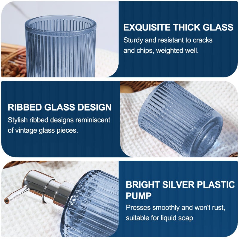 Kasunting Blue Bathroom Accessories 5 Pcs, Glass Bathroom Accessory Set, Vintage Blue Bathroom Set, Royal Soap Dispenser and Toothbrush Holder Set, Qtip Holder, Small Flower Vase, Modern Bathroom Decor - Image 4