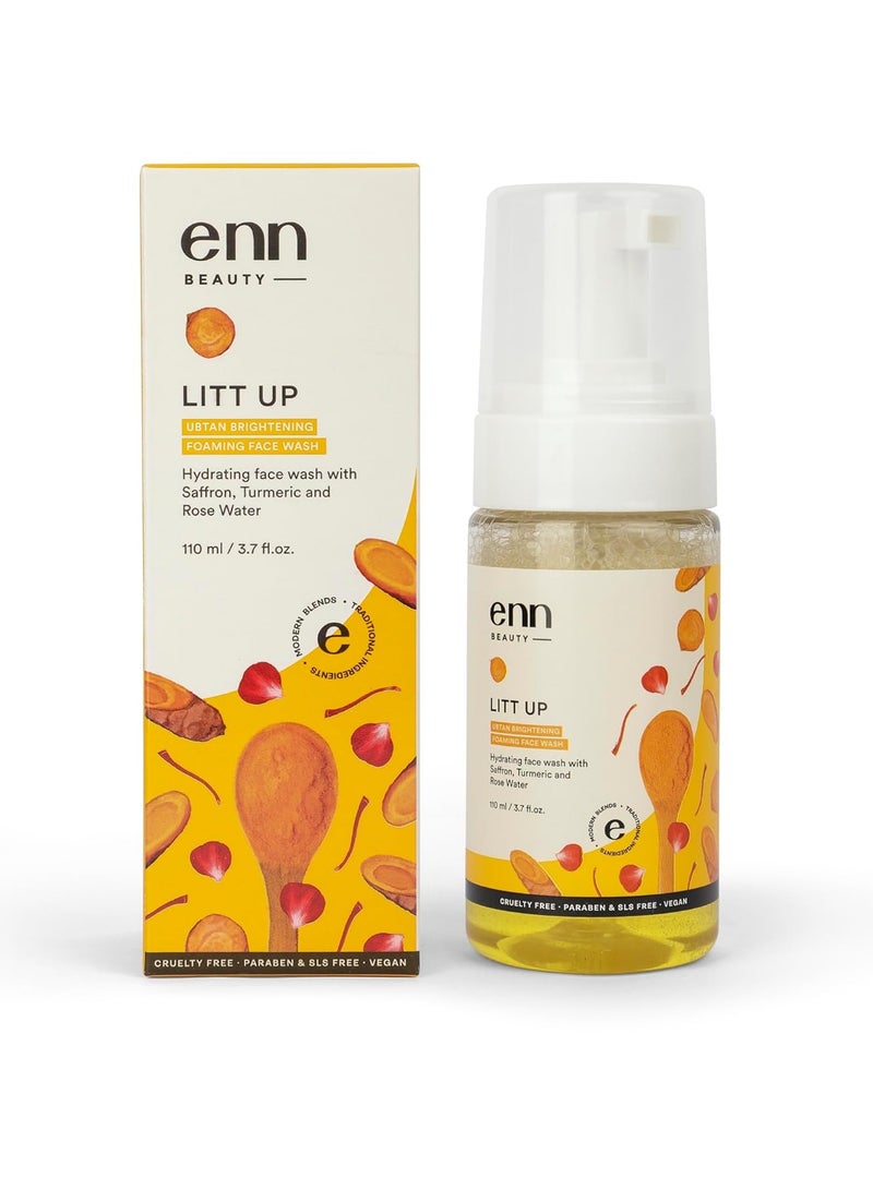 Enn Litt Up Ubtan Foaming Face Wash for Tan Removal and Skin Brightening with Turmeric and Saffron for Glowing Skin 110ml - Image 1