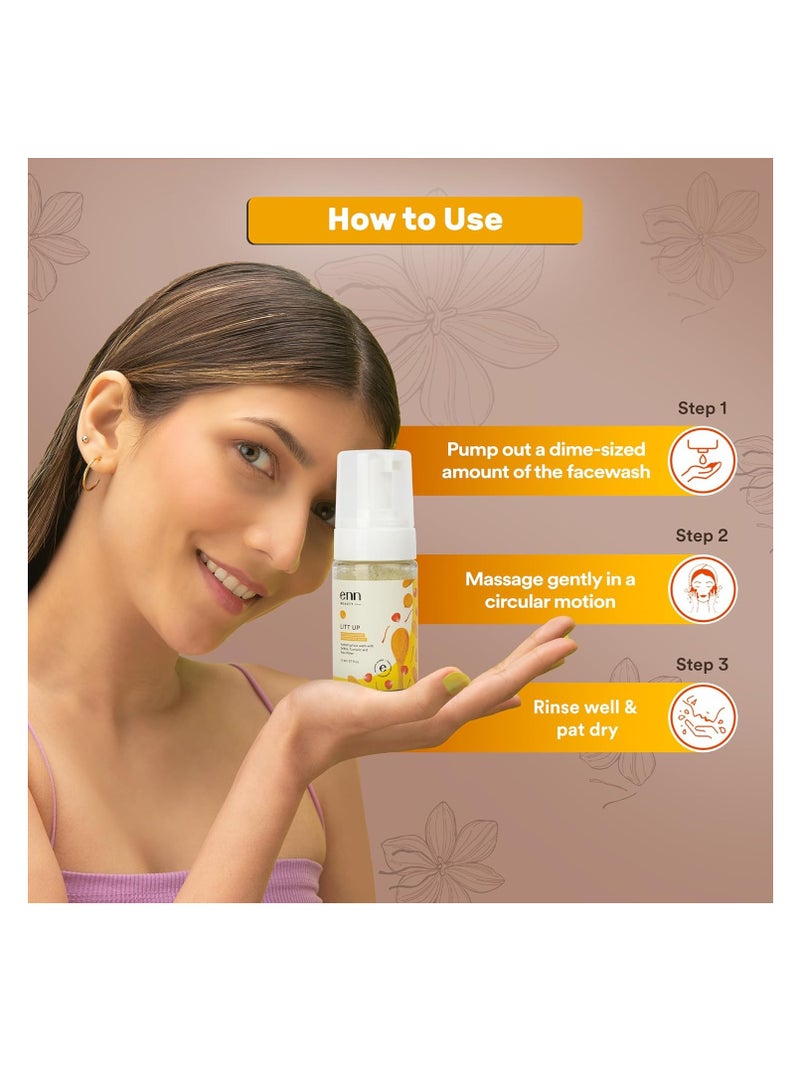 Enn Litt Up Ubtan Foaming Face Wash for Tan Removal and Skin Brightening with Turmeric and Saffron for Glowing Skin 110ml - Image 3