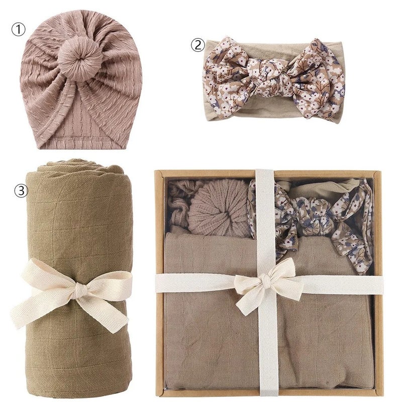 Bluejw Newborn Swaddle Set for Baby Girls - Swaddlers Blanket, Hat & Headband with Bow - 3-Piece Infant Swaddle Wrap Gift Box - Image 2
