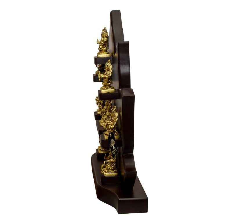 Bhimonee Decor Goddess Ashtalakshmi | Ashta Lakshmi Set with Wooden Table Frame for Diwali Pooja Mandir Temple | Gold Color Idol | 2 Inches Height | Perfect for Office Decor, - Image 4