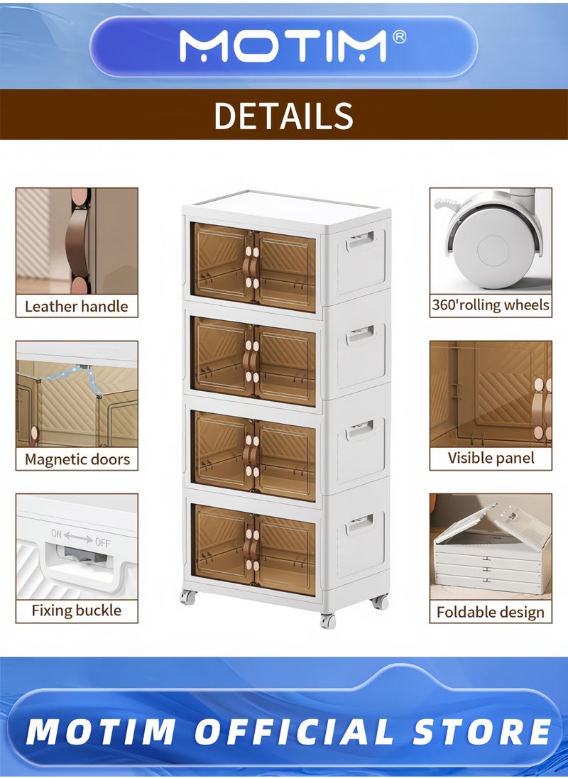 Motim - 2 Pack Folding Plastic Storage Cabinet Large Capacity Standing Storage Shelf Dustproof Collapsible Book Shelf Snacks Locker Toy Storage Bins with Wheels and Doors (2 Layer) - Image 1
