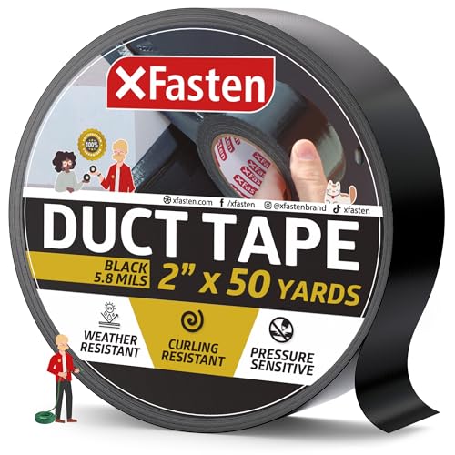 XFasten Duct Tape Black, 2 Inches x 50 Yards All-Weather Duct Repair Tape for Commercial Use, Heavy-Duty Repair, Packing | High Tensile Strength and Shear Stress Resistance | Cold and Snow Resistant - Image 1