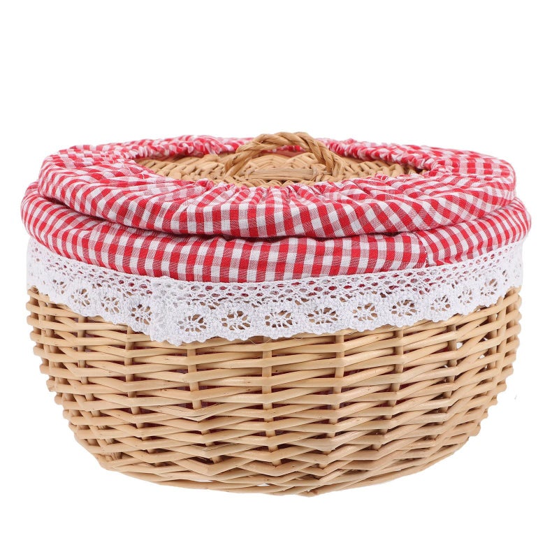 Wicker Bread Basket With Removable Checkered Liner 25cm Kitchen Counter Storage - Image 2