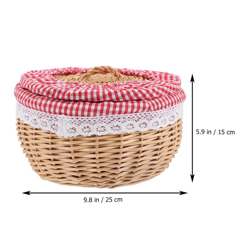 Wicker Bread Basket With Removable Checkered Liner 25cm Kitchen Counter Storage - Image 3