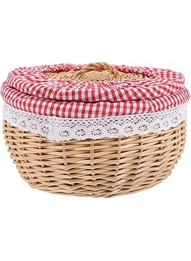 Wicker Bread Basket With Removable Checkered Liner 25cm Kitchen Counter Storage - Image 1