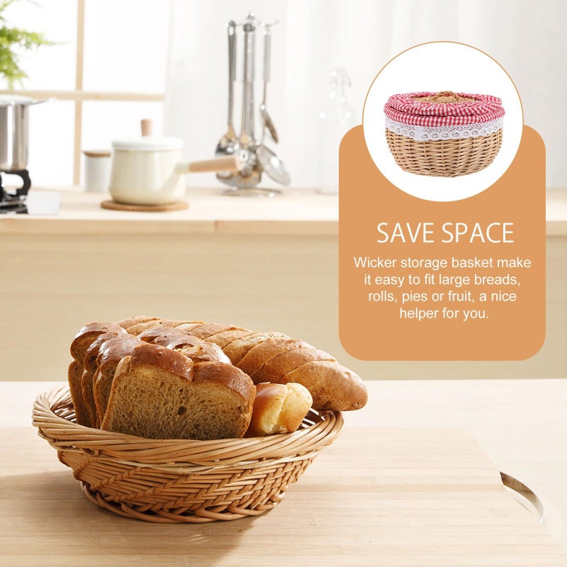 Wicker Bread Basket With Removable Checkered Liner 25cm Kitchen Counter Storage - Image 5