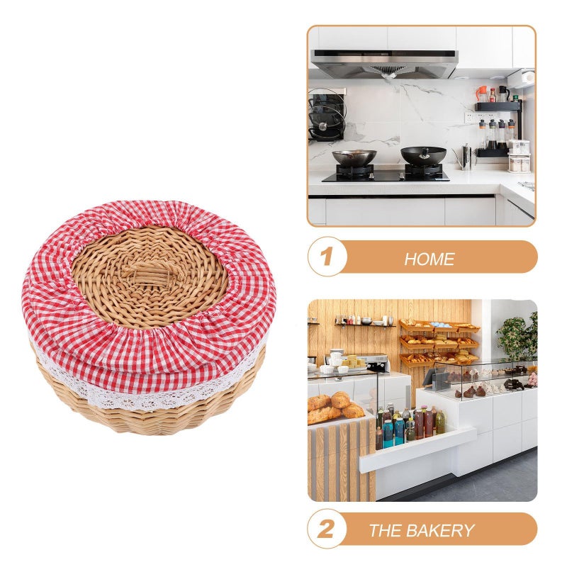 Wicker Bread Basket With Removable Checkered Liner 25cm Kitchen Counter Storage - Image 4
