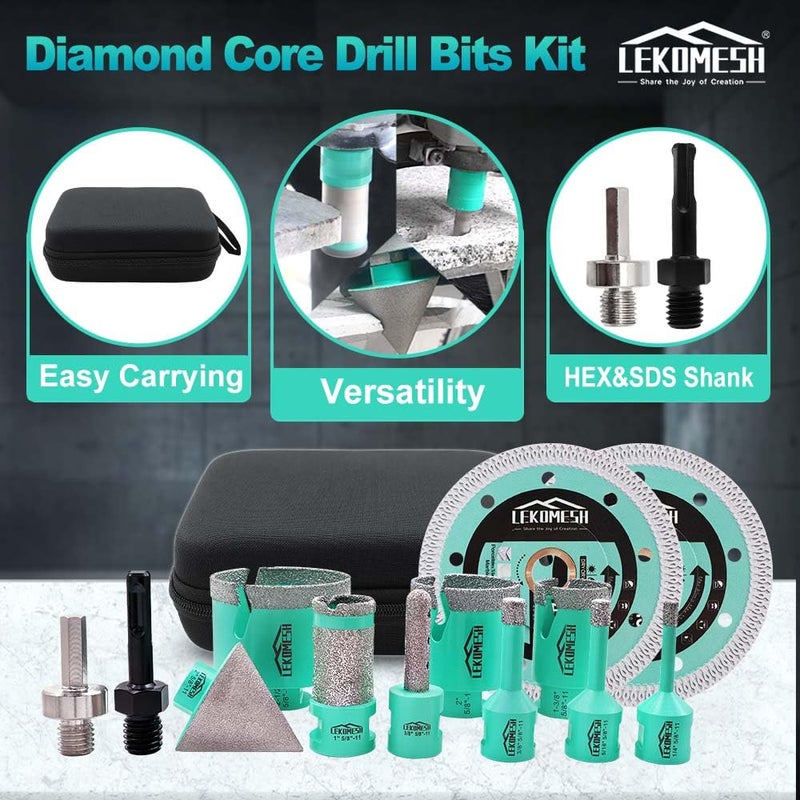 LEKOMESH Tile Hole Saw Kit for Porcelain - (6/8/10/35/50/65mm+Finger Bit+Drilling Milling +Chamfer Bit+Adapter+Tile Blade) Diamond Drill Bits for Ceramic Marble Brick Granite,5/8"-11 Thread - Image 3