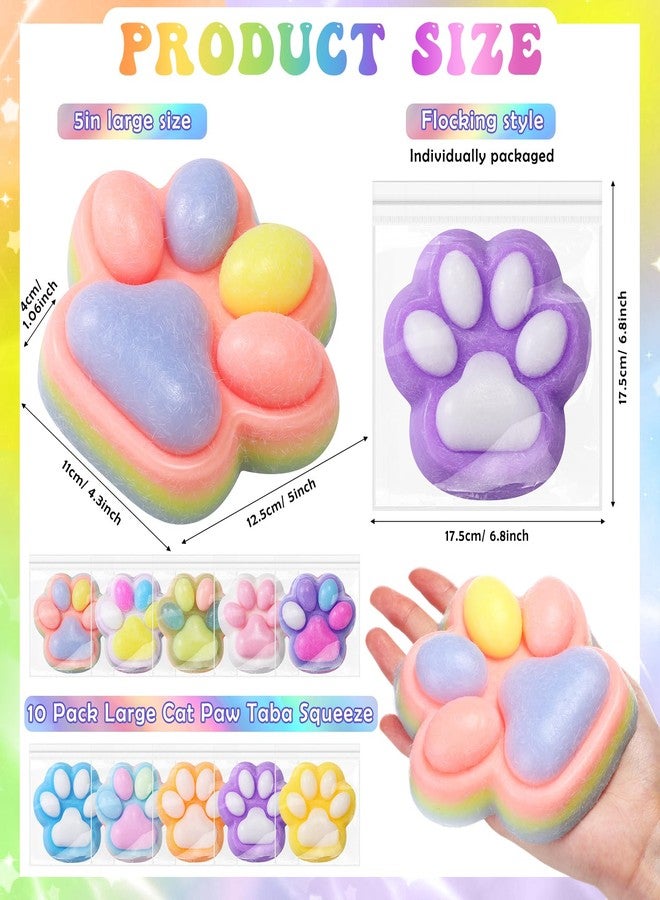 Arrowbash 10 Pack 5 Inch Giant Cat Paw Taba Squeeze, Big Cat Paw Squeeze Colorful Large Taba Soft Silicone Handmade Stretchable Springy Gifts for Adult Office Stress Relief Birthday Novelty (Plush) - Image 2