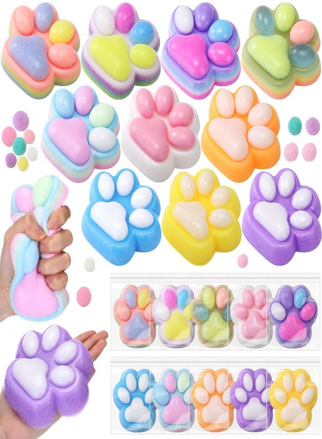 Arrowbash 10 Pack 5 Inch Giant Cat Paw Taba Squeeze, Big Cat Paw Squeeze Colorful Large Taba Soft Silicone Handmade Stretchable Springy Gifts for Adult Office Stress Relief Birthday Novelty (Plush) - Image 1
