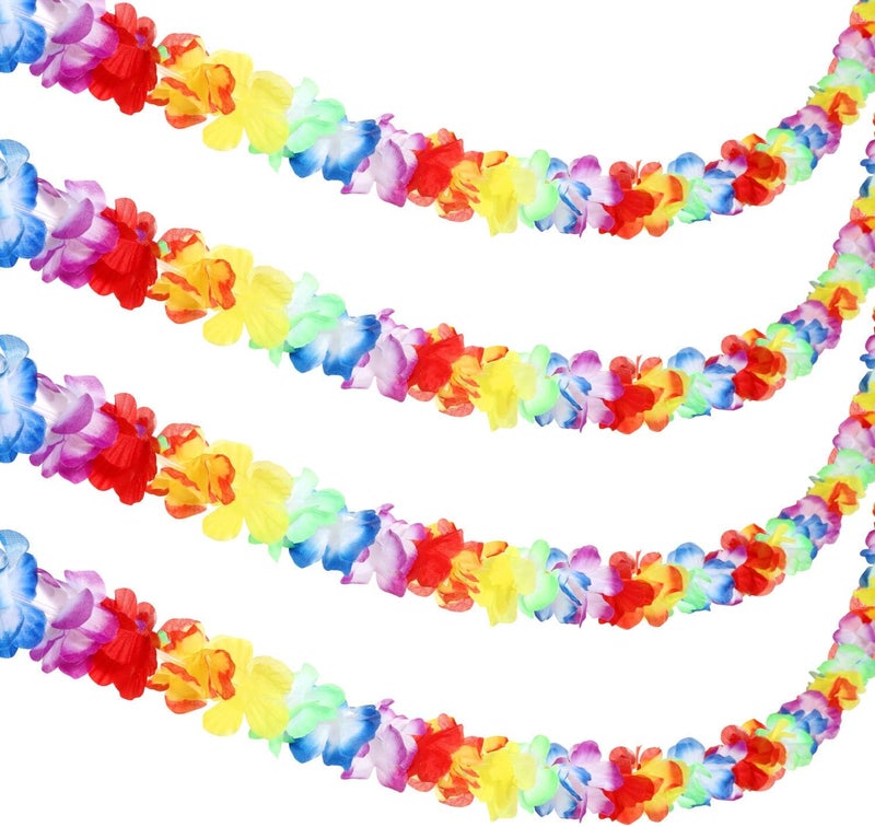 Jovitec 4 Pack Lei Hawaiian Flowers Garland 20 Feet Each Tropical Multicolor Tropical Flower Lei Garland Flower Leaves Banner for Home Hawaiian Luau Decorations - Image 1