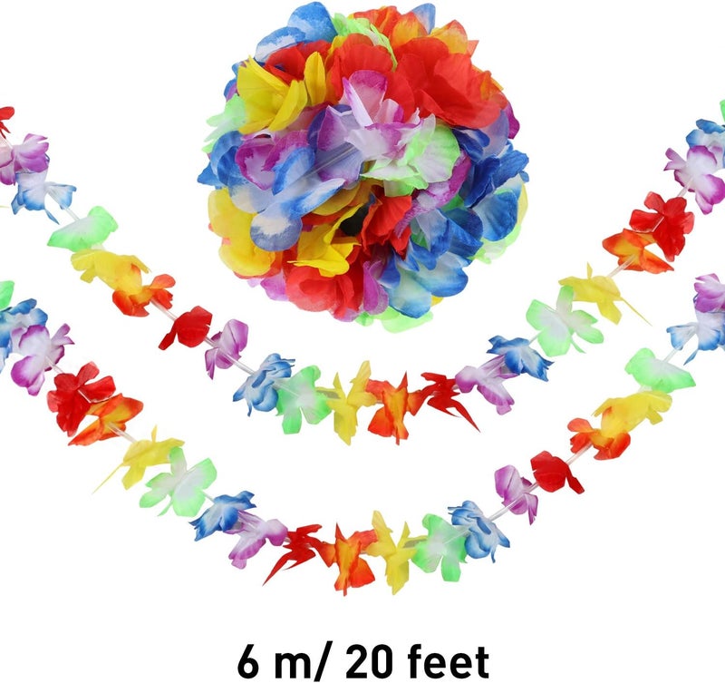 Jovitec 4 Pack Lei Hawaiian Flowers Garland 20 Feet Each Tropical Multicolor Tropical Flower Lei Garland Flower Leaves Banner for Home Hawaiian Luau Decorations - Image 4