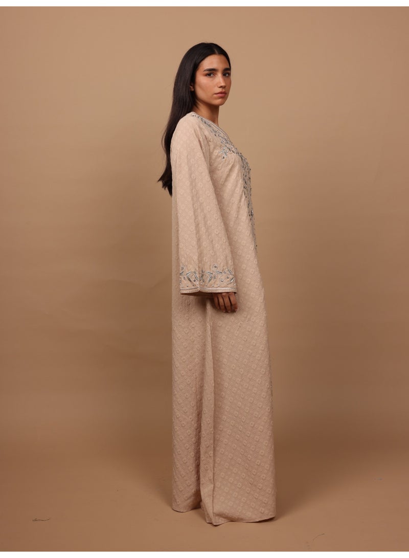 IKKXA Crystal Vine Embroidered Jalabiya IK6045 Brown - Image 3