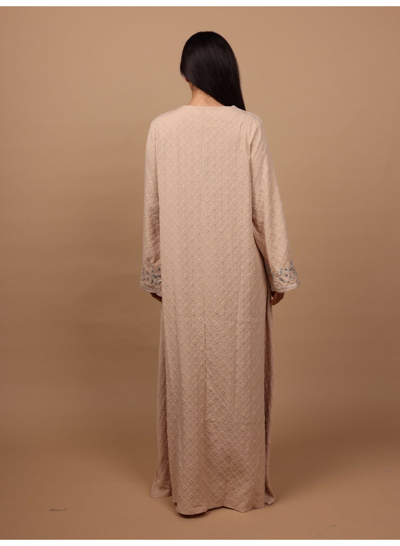 IKKXA Crystal Vine Embroidered Jalabiya IK6045 Brown - Image 4