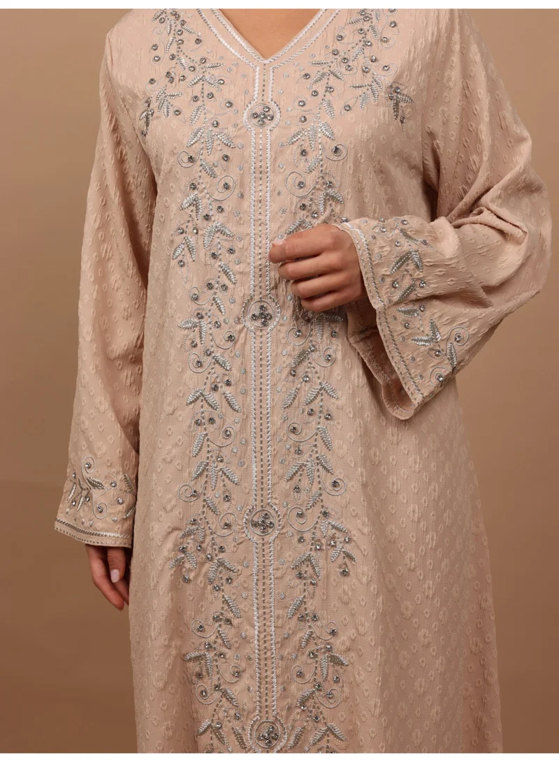 IKKXA IKKXA Crystal Vine Embroidered Jalabiya IK6045 Brown