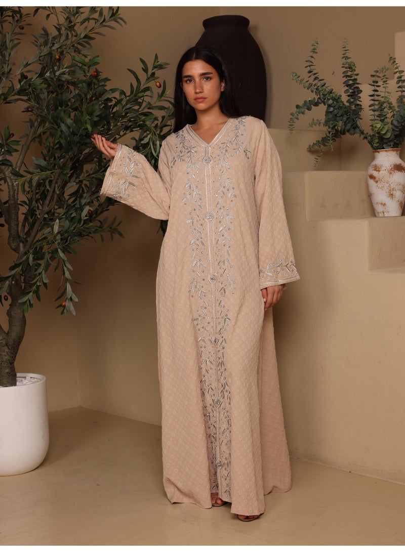 IKKXA Crystal Vine Embroidered Jalabiya IK6045 Brown - Image 1