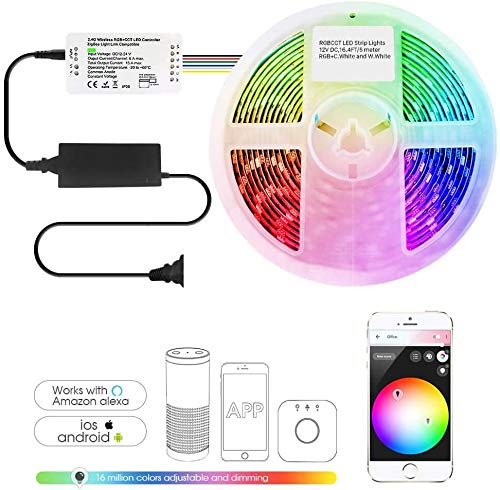 Protium ZigBee RGBW Multicolor with Cool White LED Strip Kit 5 Meter Work with Hue Bridge Echo Plus Lightify Hub by APP and Voice and apple home kit PRMS060PW4 - Image 2