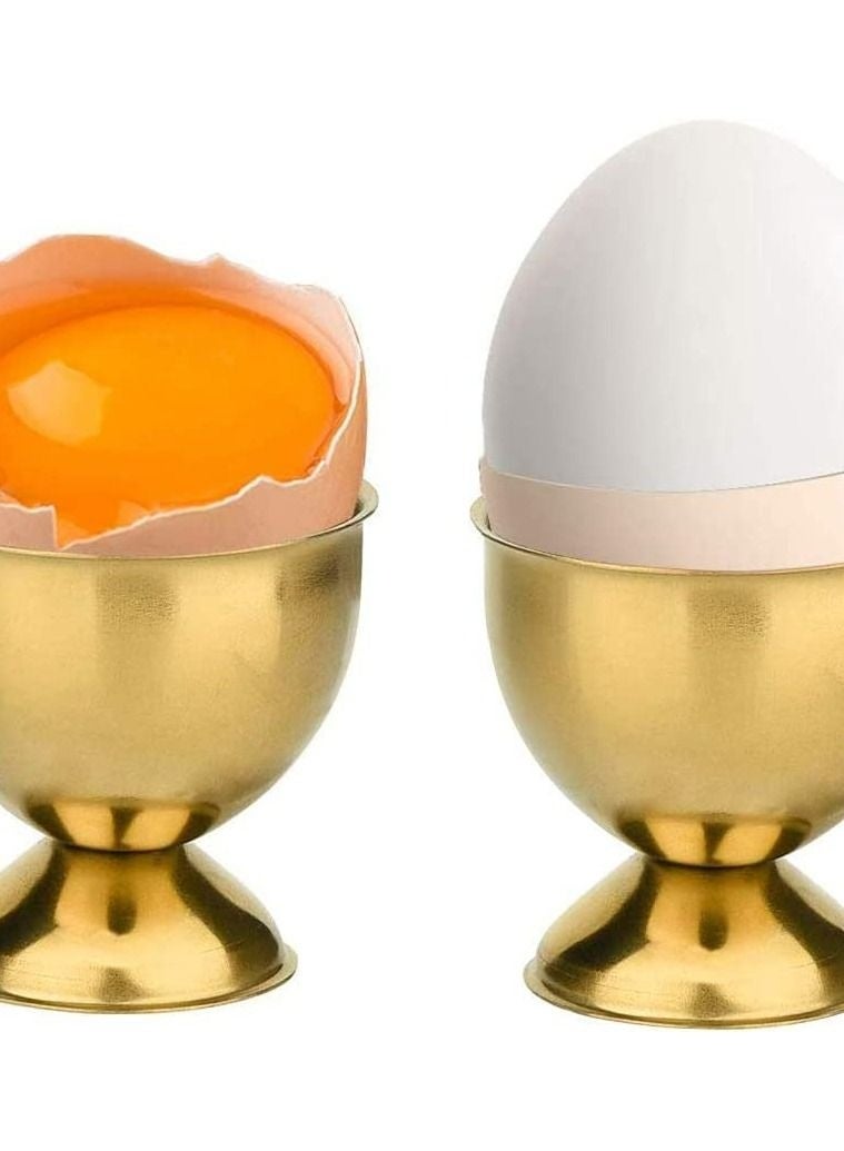 عربست حامل بيض من الفولاذ المقاوم للصدأ، 4 قطع من أكواب البيض الذهبية للبيض المسلوق وأكواب سطح الطاولة للإفطار، للبيض المسلوق وحاوية حلوى الآيس كريم الذهبية وديكور الطاولة لحفلات الزفاف في العطلات - Image 3