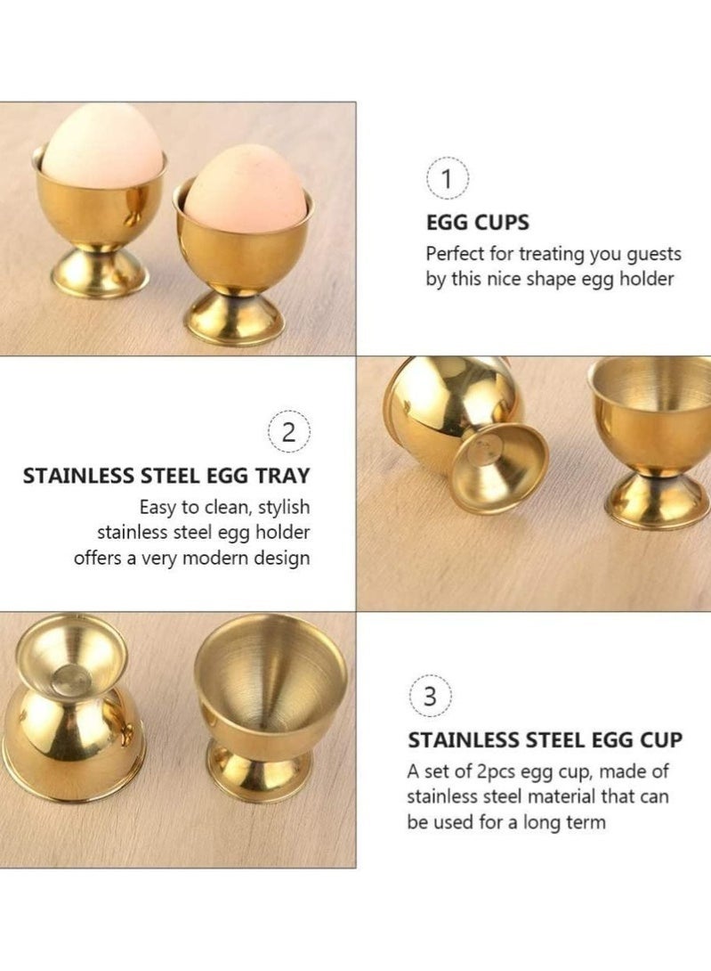 عربست حامل بيض من الفولاذ المقاوم للصدأ، 4 قطع من أكواب البيض الذهبية للبيض المسلوق وأكواب سطح الطاولة للإفطار، للبيض المسلوق وحاوية حلوى الآيس كريم الذهبية وديكور الطاولة لحفلات الزفاف في العطلات - Image 4