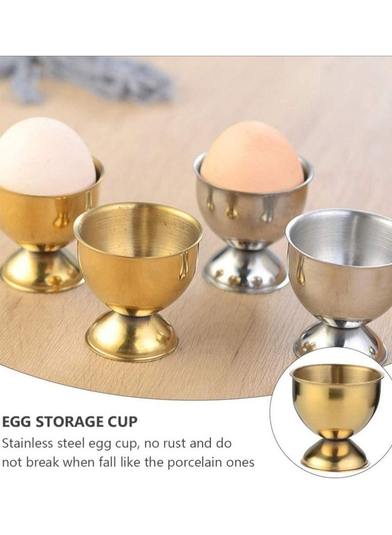 عربست حامل بيض من الفولاذ المقاوم للصدأ، 4 قطع من أكواب البيض الذهبية للبيض المسلوق وأكواب سطح الطاولة للإفطار، للبيض المسلوق وحاوية حلوى الآيس كريم الذهبية وديكور الطاولة لحفلات الزفاف في العطلات - Image 5