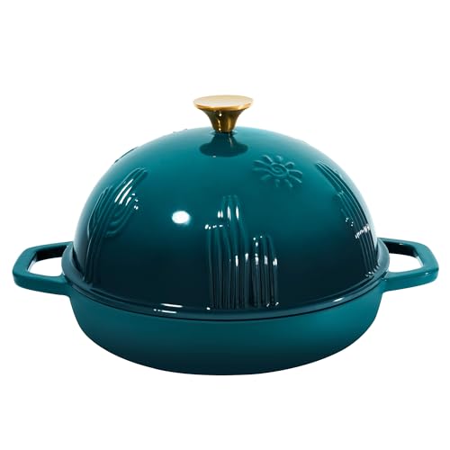 Flavehc Bread Oven Cast Iron Bread Dutch Oven with Cloche Lid for Bread Baking Darkcyan Enameled Cast Iron Bread Oven with Dome Lid for Sourdough 98 Inches