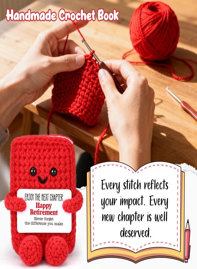 Jettryran Happy Retirement Gifts For Women Men, Appreciation Farewell Going Away Leaving Gifts For Female Coworker Teacher Nurse Boss Friend Retirement Positive Handmade Crochet Red Book Office Desk Decor - Image 2
