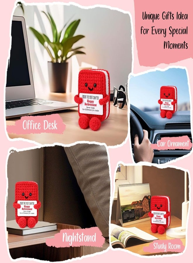 Jettryran Happy Retirement Gifts For Women Men, Appreciation Farewell Going Away Leaving Gifts For Female Coworker Teacher Nurse Boss Friend Retirement Positive Handmade Crochet Red Book Office Desk Decor - Image 4