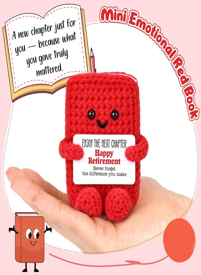 Jettryran Happy Retirement Gifts For Women Men, Appreciation Farewell Going Away Leaving Gifts For Female Coworker Teacher Nurse Boss Friend Retirement Positive Handmade Crochet Red Book Office Desk Decor - Image 3