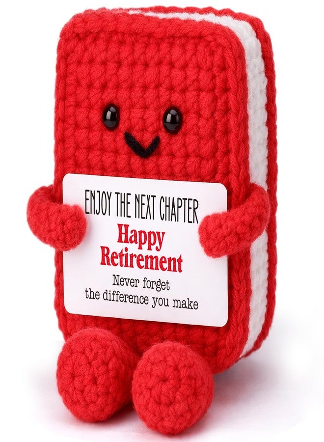 Jettryran Happy Retirement Gifts For Women Men, Appreciation Farewell Going Away Leaving Gifts For Female Coworker Teacher Nurse Boss Friend Retirement Positive Handmade Crochet Red Book Office Desk Decor - Image 1
