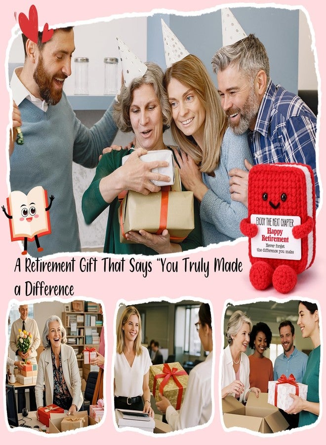 Jettryran Happy Retirement Gifts For Women Men, Appreciation Farewell Going Away Leaving Gifts For Female Coworker Teacher Nurse Boss Friend Retirement Positive Handmade Crochet Red Book Office Desk Decor - Image 5